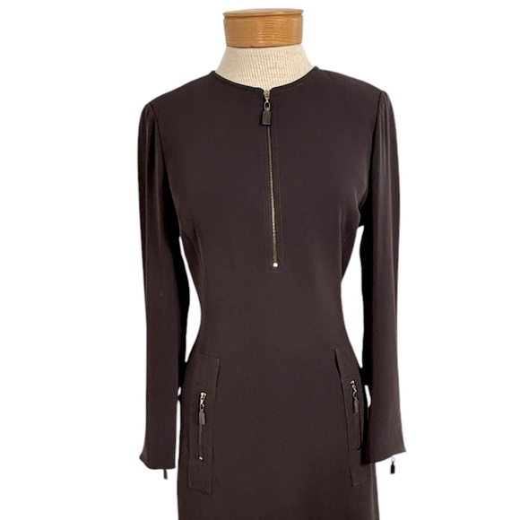 Worth 8 Petite Dark Brown Half Zip Dress ￼ - Picture 2 of 9